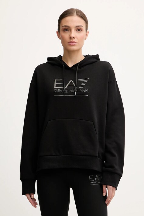 EA7 Emporio Armani bluza damska kolor czarny z kapturem z aplikacją AF10377-7W000422