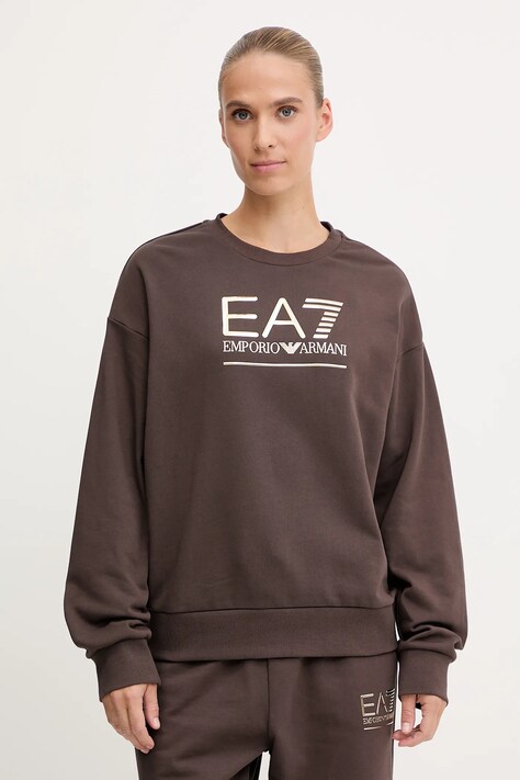 Dukserica EA7 Emporio Armani za žene, boja: smeđa, s tiskom, AF12473.7W000416