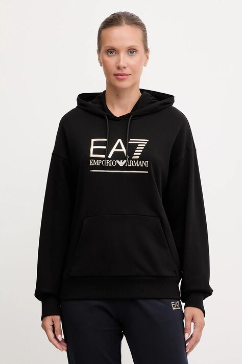 EA7 Emporio Armani bluza damska kolor czarny z kapturem z aplikacją AF12473.7W000417