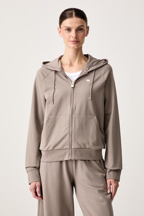 EA7 Emporio Armani bluza rozpinana z kapturem damska z bawełną beżowa AF13135.7W000458