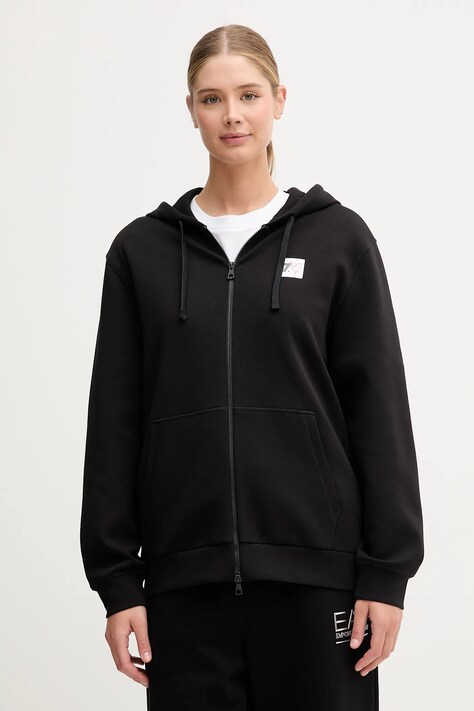 EA7 Emporio Armani bluza damska kolor czarny z kapturem z aplikacją AF12116.7X000250