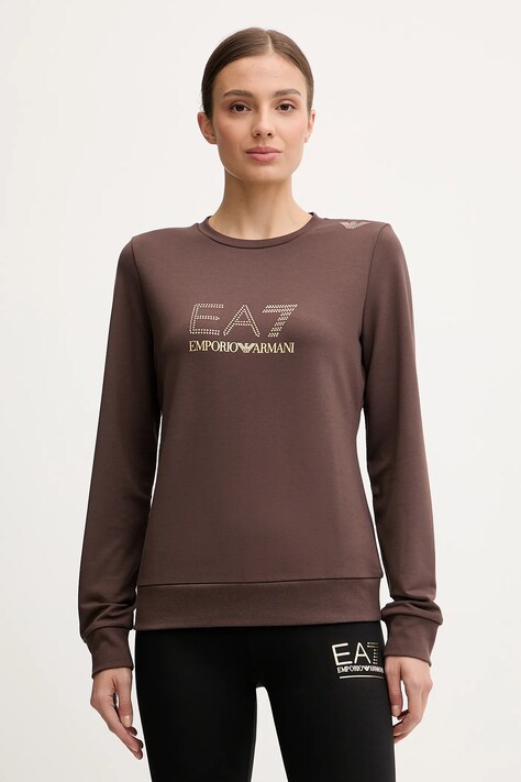 EA7 Emporio Armani bluza damska kolor brązowy z nadrukiem TJ9RZ.8NTM45