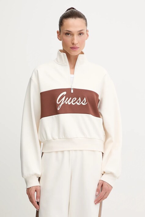 Guess bluza FABIA damska kolor beżowy z aplikacją V5BQ00 KCX22