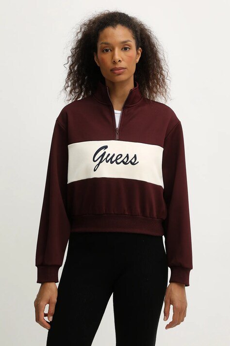 Guess bluza FABIA damska kolor bordowy z aplikacją V5BQ00 KCX22