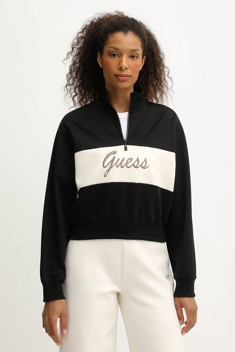 Guess bluza FABIA damska kolor czarny z aplikacją V5BQ00 KCX22