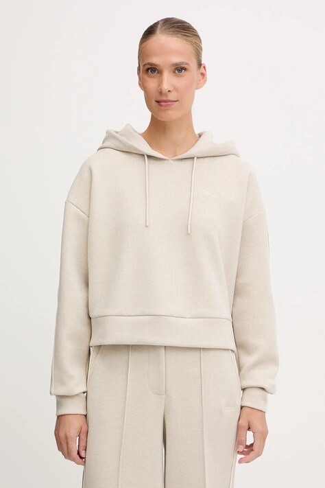 Guess bluza z domieszką wełny MURIEL damska kolor beżowy z kapturem z aplikacją V5BQ14 KCX52