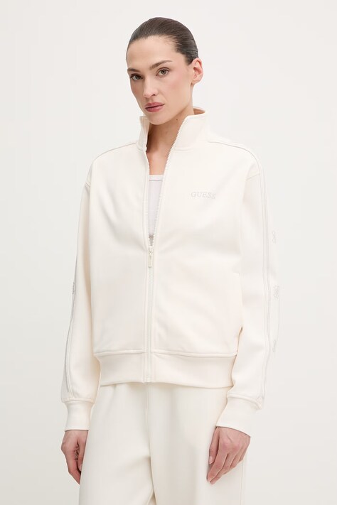 Guess bluza OCTAVIA damska kolor biały z kapturem z aplikacją V5BQ15 KCX22