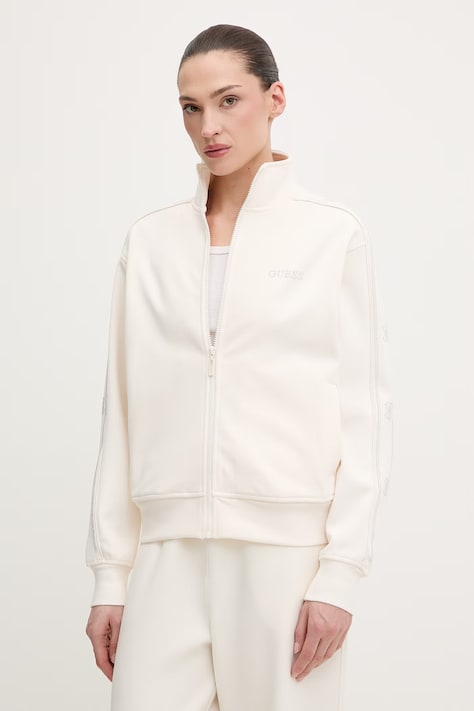 Guess bluza OCTAVIA damska kolor biały z kapturem z aplikacją V5BQ15 KCX22