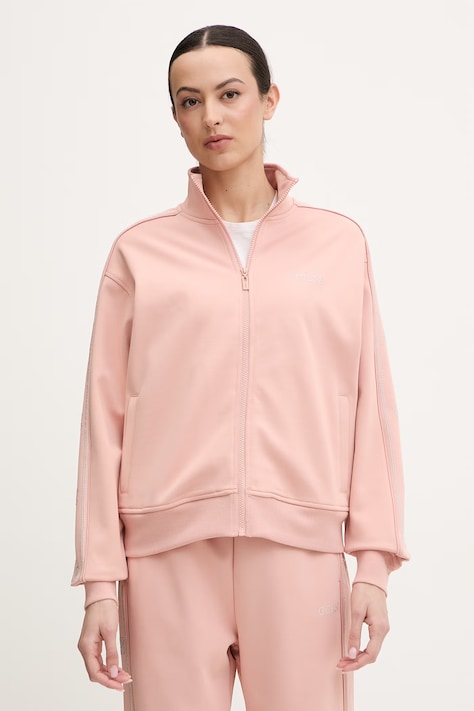 Guess bluza OCTAVIA damska kolor beżowy z kapturem z aplikacją V5BQ15 KCX22