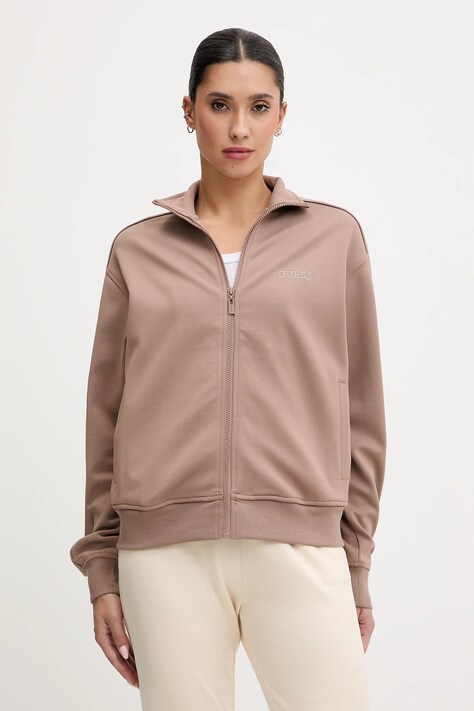 Guess bluza OCTAVIA damska kolor beżowy z kapturem z aplikacją V5BQ15 KCX22