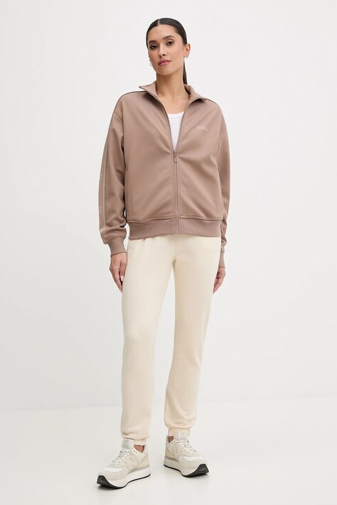 Guess bluza OCTAVIA damska kolor beżowy z kapturem z aplikacją V5BQ15 KCX22