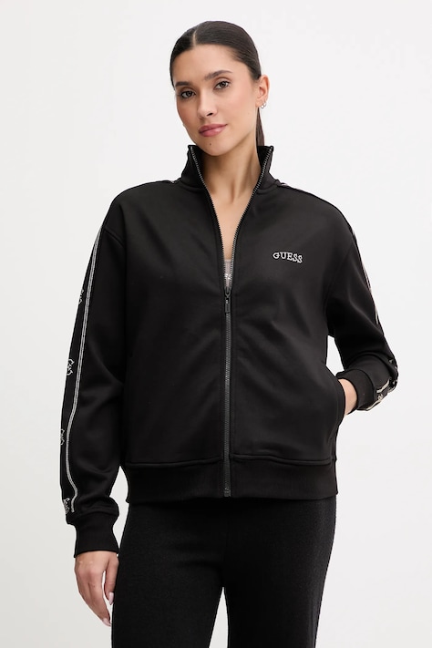 Guess bluza OCTAVIA damska kolor czarny z kapturem z aplikacją V5BQ15 KCX22