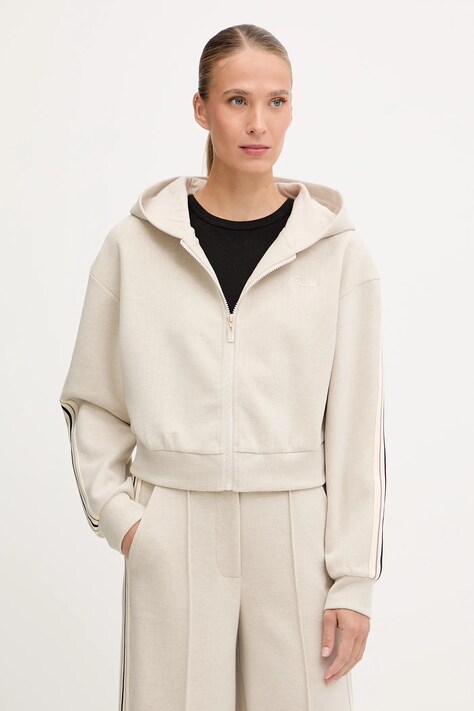 Кофта с примесью шерсти Guess MURIEL цвет бежевый с капюшоном с аппликацией V5BQ17 KCX52