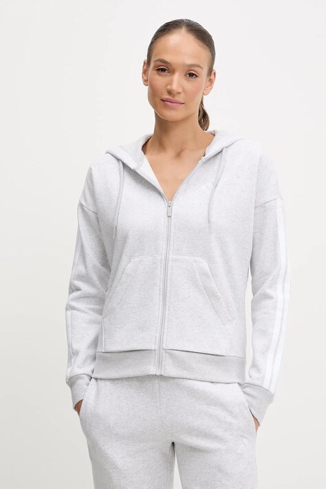 adidas bluză Essentials culoarea gri, cu glugă, melanj, IN6179