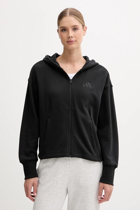 Бавовняна кофта adidas All SZN колір чорний з капюшоном з аплікацією JJ1251