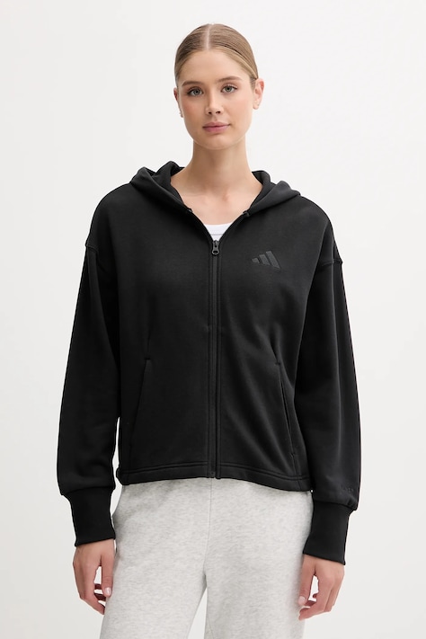 Бавовняна кофта adidas All SZN колір чорний з капюшоном з аплікацією JJ1251