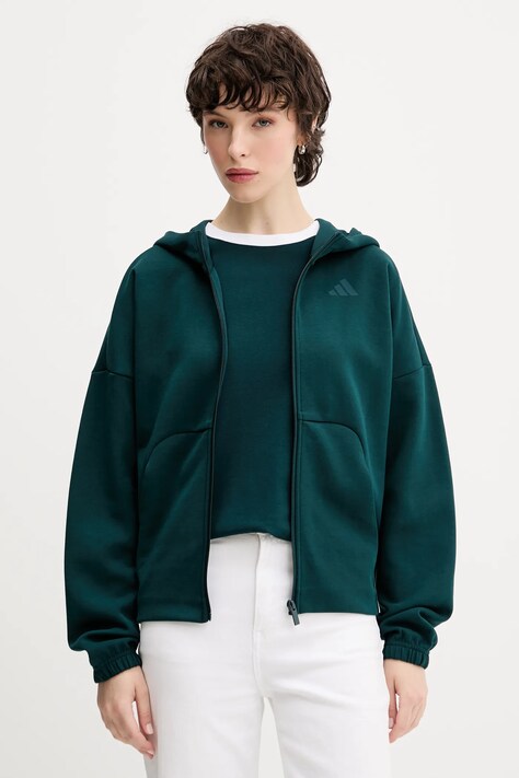 adidas bluza Essentials damska kolor zielony z kapturem gładka JW7876