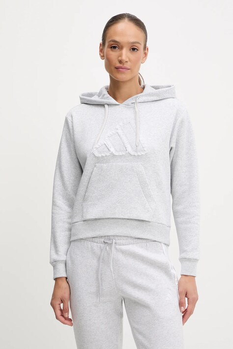 Кофта adidas W CO RUFF HD колір сірий з капюшоном меланж JX1326