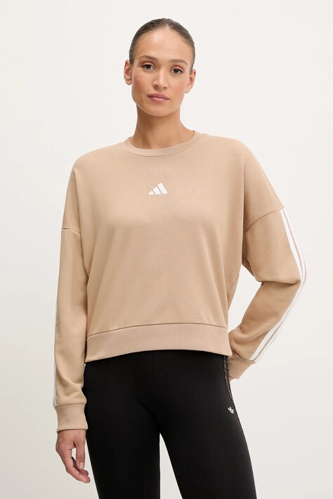 adidas bluză 3-Stripes culoarea bej, cu imprimeu, JX7629