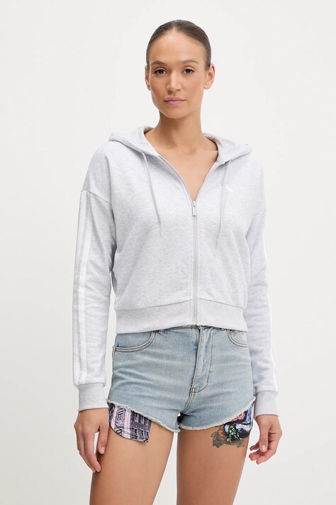 Кофта adidas 3-Stripes колір сірий з капюшоном меланж JX7648