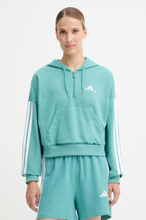 adidas bluza 3-Stripes damska kolor zielony z kapturem wzorzysta JX7677