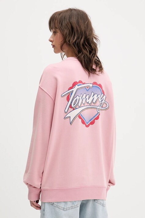 Tommy Jeans bluza bawełniana damska kolor różowy z nadrukiem DW0DW21602
