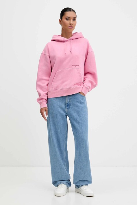 Tommy Jeans bluza damska kolor różowy z kapturem gładka DW0DW21609