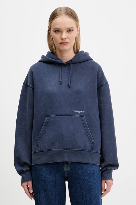 Tommy Jeans bluza damska kolor granatowy z kapturem gładka DW0DW21609