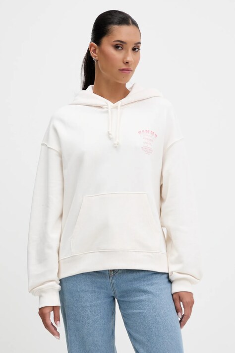 Tommy Jeans bluza bawełniana damska kolor beżowy z kapturem z nadrukiem DW0DW21785