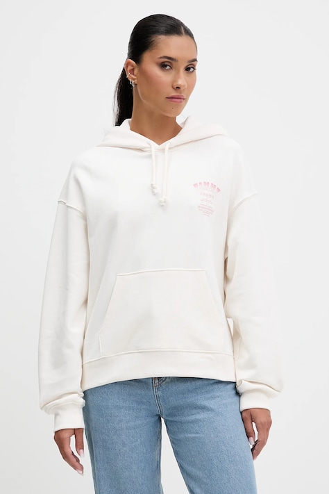 Tommy Jeans bluza bawełniana damska kolor beżowy z kapturem z nadrukiem DW0DW21785