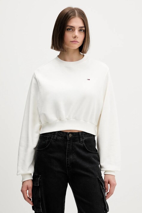Tommy Jeans bluza bawełniana damska kolor biały gładka DW0DW21831