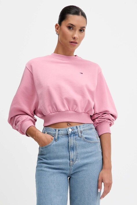 Tommy Jeans bluza bawełniana damska kolor różowy gładka DW0DW21831