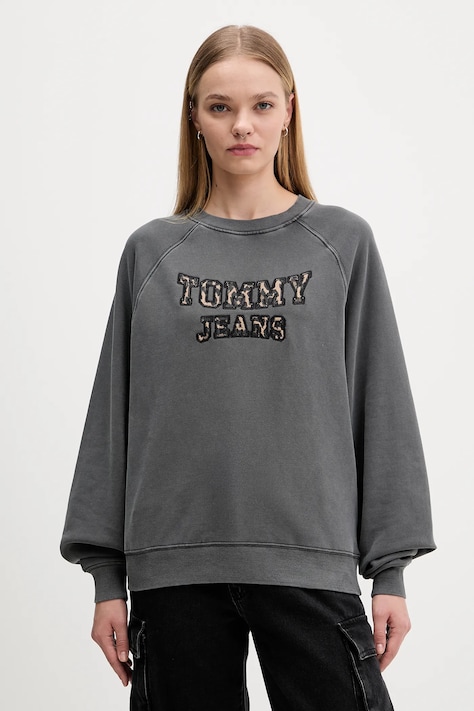 Tommy Jeans bluza bawełniana damska kolor szary z aplikacją DW0DW21959