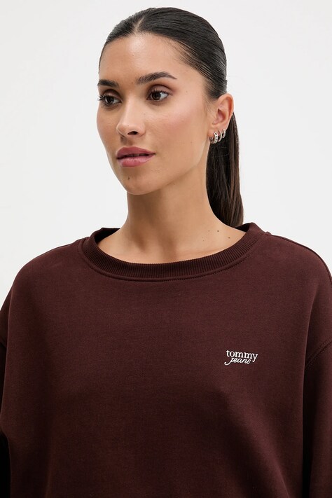 Tommy Jeans bluza damska kolor brązowy gładka DW0DW21961