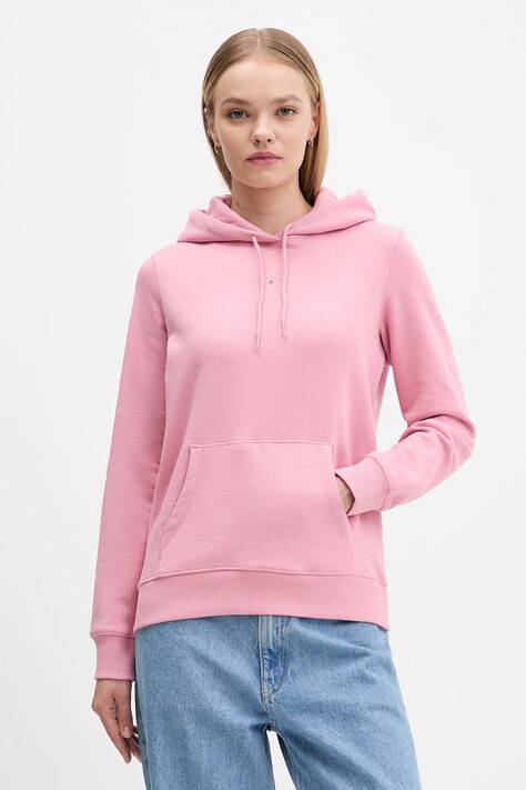 Tommy Jeans bluza damska kolor różowy z kapturem z nadrukiem DW0DW21963