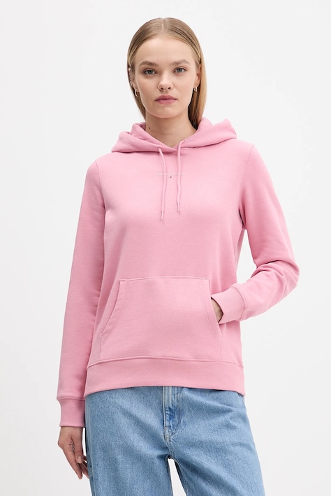 Μπλούζα Tommy Jeans χρώμα: ροζ, με κουκούλα, DW0DW21963