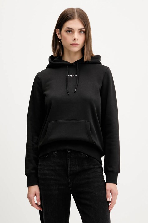 Tommy Jeans bluza damska kolor czarny z kapturem z nadrukiem DW0DW21963