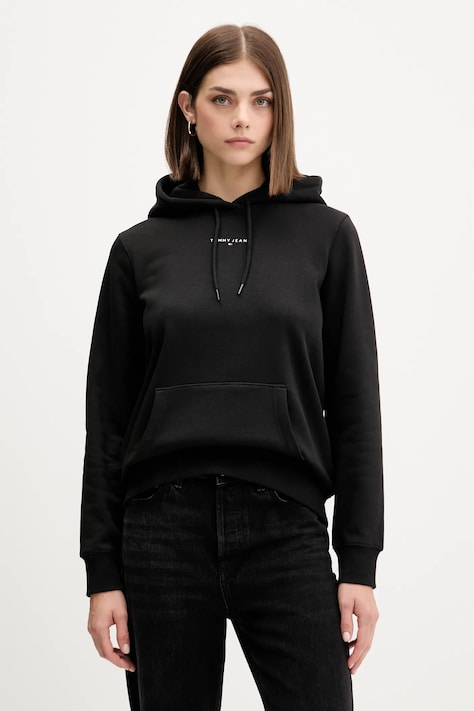Кофта Tommy Jeans цвет чёрный с капюшоном с принтом DW0DW21963