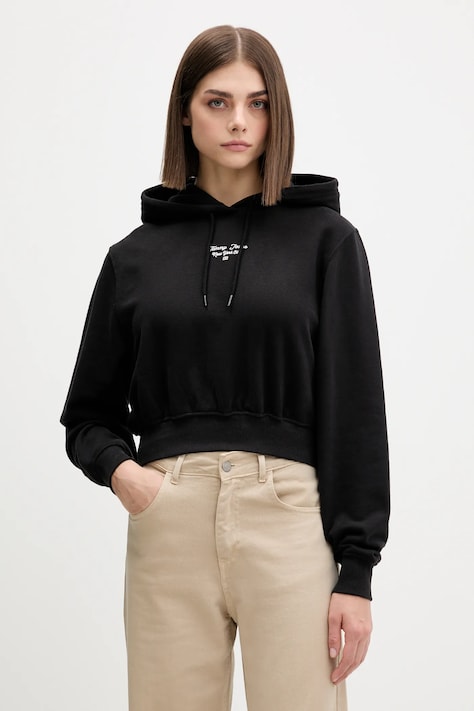Хлопковая кофта Tommy Jeans цвет чёрный с капюшоном с принтом DW0DW22170