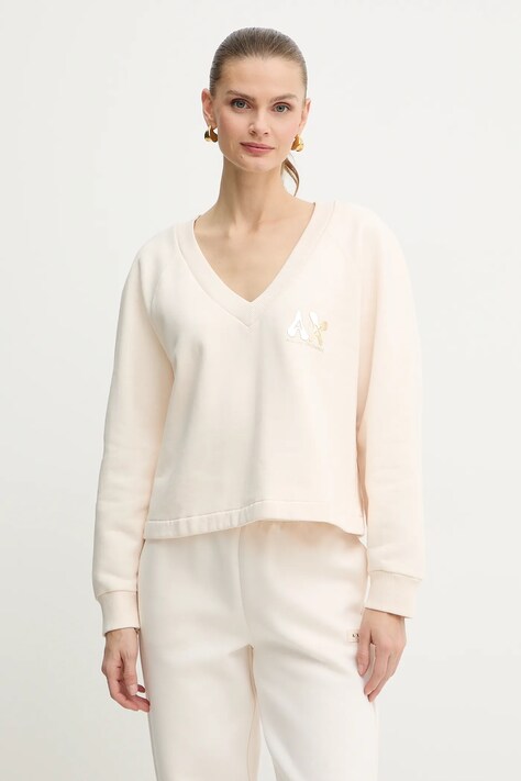 Armani Exchange bluza bawełniana damska kolor beżowy z nadrukiem XW001461 AF16192