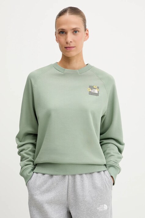 The North Face bluza bawełniana Connect Relaxed damska kolor zielony z nadrukiem NF0A8E4JBQ11