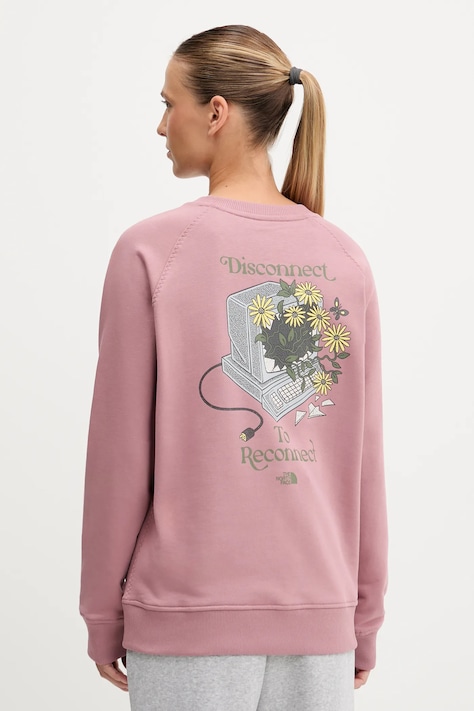 The North Face bluza bawełniana Connect Relaxed damska kolor różowy z nadrukiem NF0A8E4JHCS1