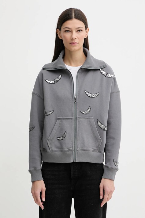 ZADIG&VOLTAIRE bluza bawełniana damska kolor szary z aplikacją JWSS01669