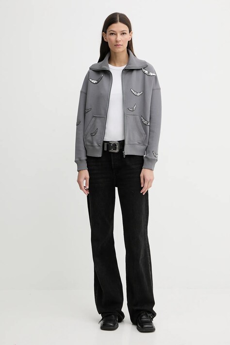 ZADIG&VOLTAIRE bluza bawełniana damska kolor szary z aplikacją JWSS01669