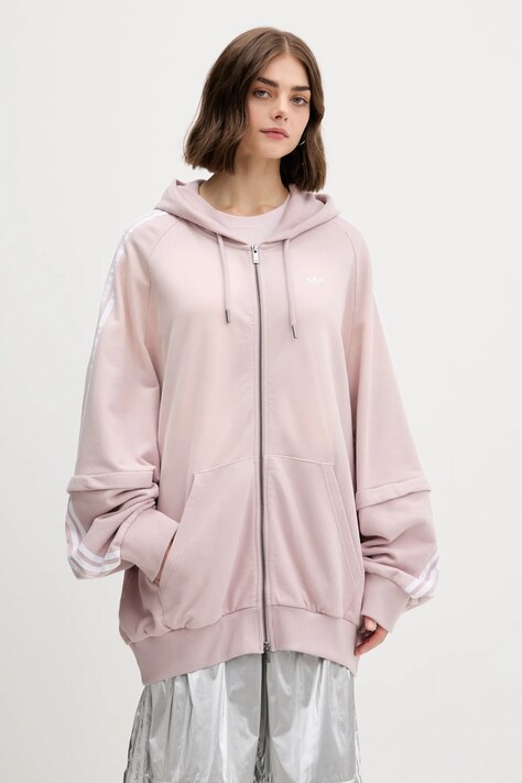 adidas Originals hanorac de bumbac Oversized Hoodie culoarea roz, cu glugă, cu imprimeu, KE9804