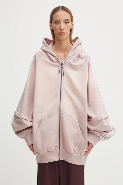 Βαμβακερή μπλούζα adidas Originals Oversized Hoodie γυναικεία, χρώμα: ροζ, με κουκούλα, KE9804