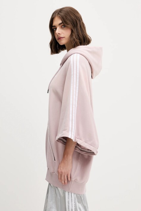 Хлопковая кофта adidas Originals Oversized Hoodie цвет розовый с капюшоном с аппликацией KE9804