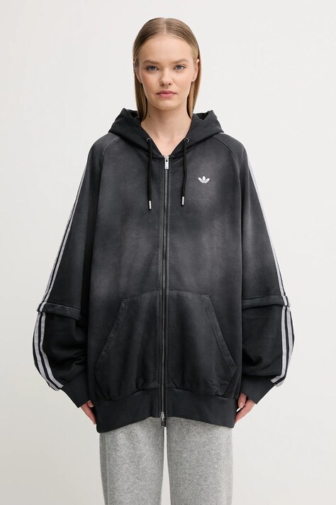 adidas Originals bluza bawełniana Oversized Hoodie damska kolor czarny z kapturem KE9806