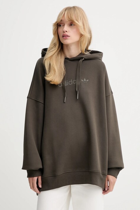 adidas Originals bluza Ess Lin Hoodie damska kolor zielony z kapturem z nadrukiem JW1029