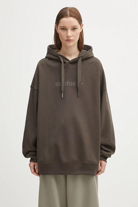 adidas Originals bluza Ess Lin Hoodie damska kolor zielony z kapturem z nadrukiem JW1029